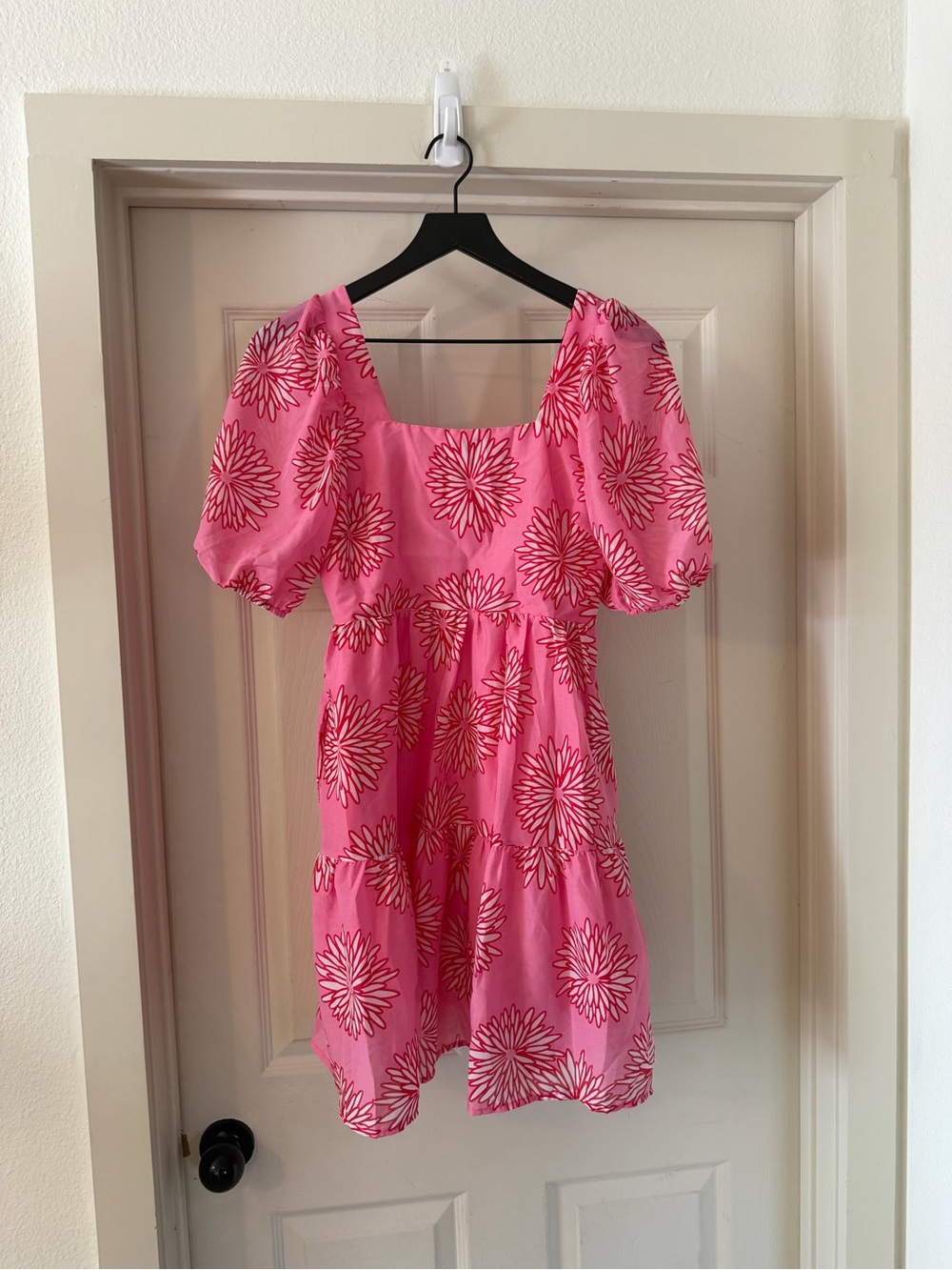 J.Marie Floral Square-Neck Pink Puff-Sleeve Midi Dress Sz XS - Picture 2 of 9